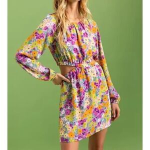Sanctuary floral multicolor side cut-out Elastic waist mini dress NWT XS, S